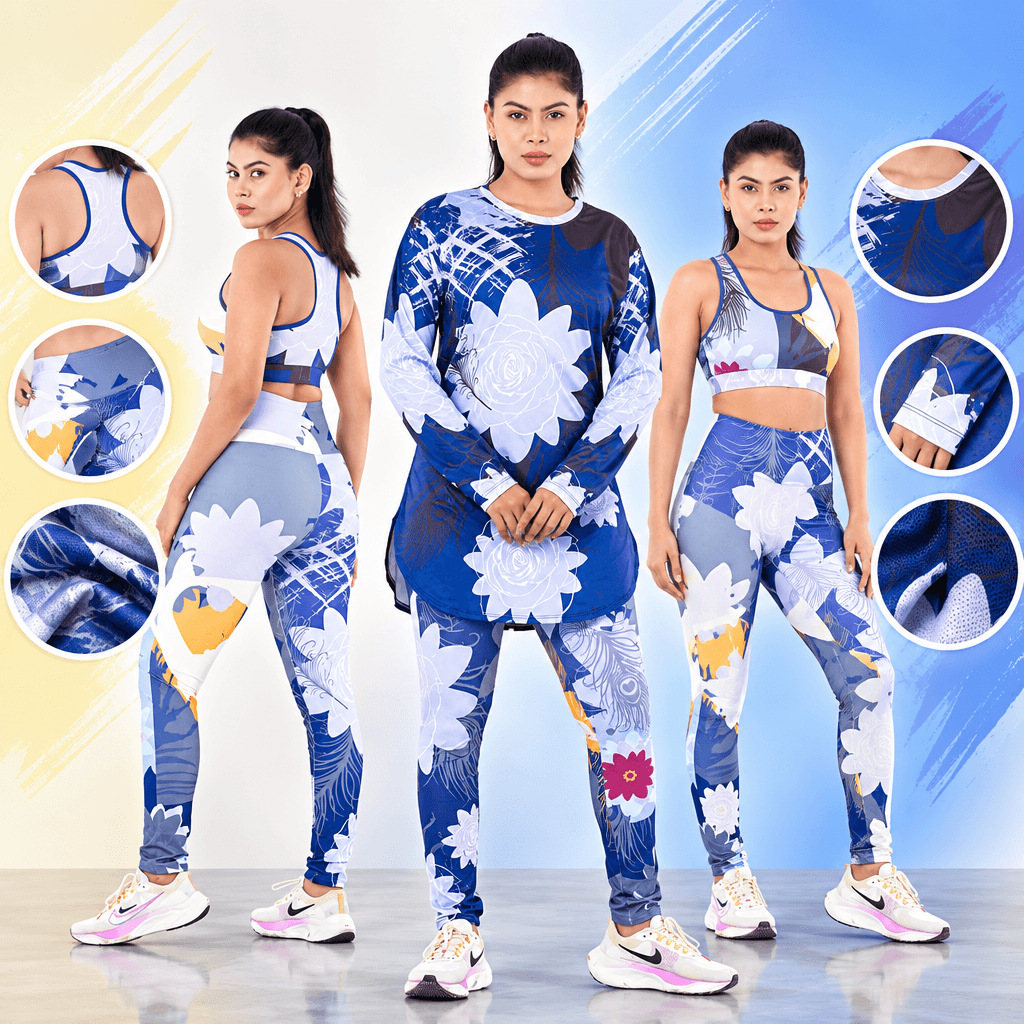 Printed Activewear 3pcs Combo – 1xSports Bra, 1xLeggings & 1xTop CM93 - Image 3