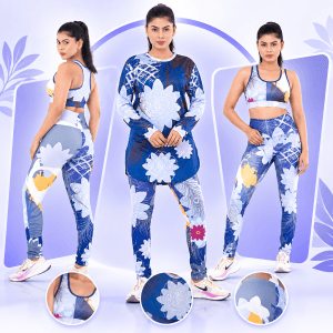 Printed Activewear 3pcs Combo – 1xSports Bra, 1xLeggings & 1xTop CM93